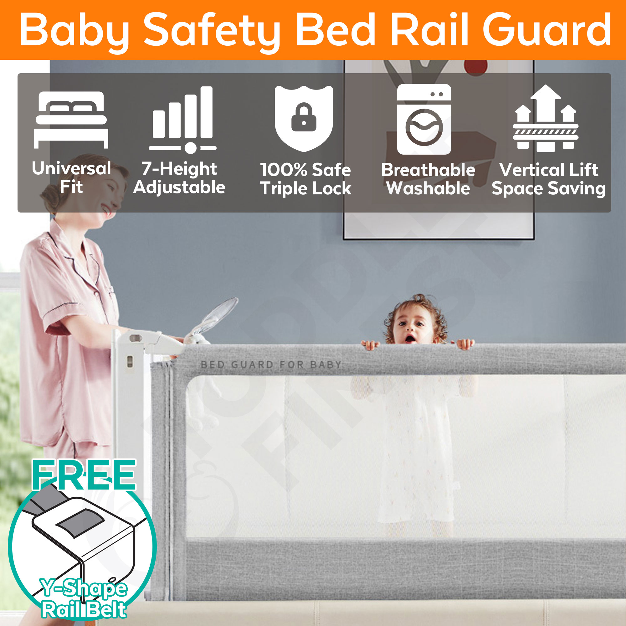 Security Bed Rails Double Lock Bed Guardrail with Double Locking Push Button Perfect for Toddler Children Kids Vertical Lifting Bed Guard