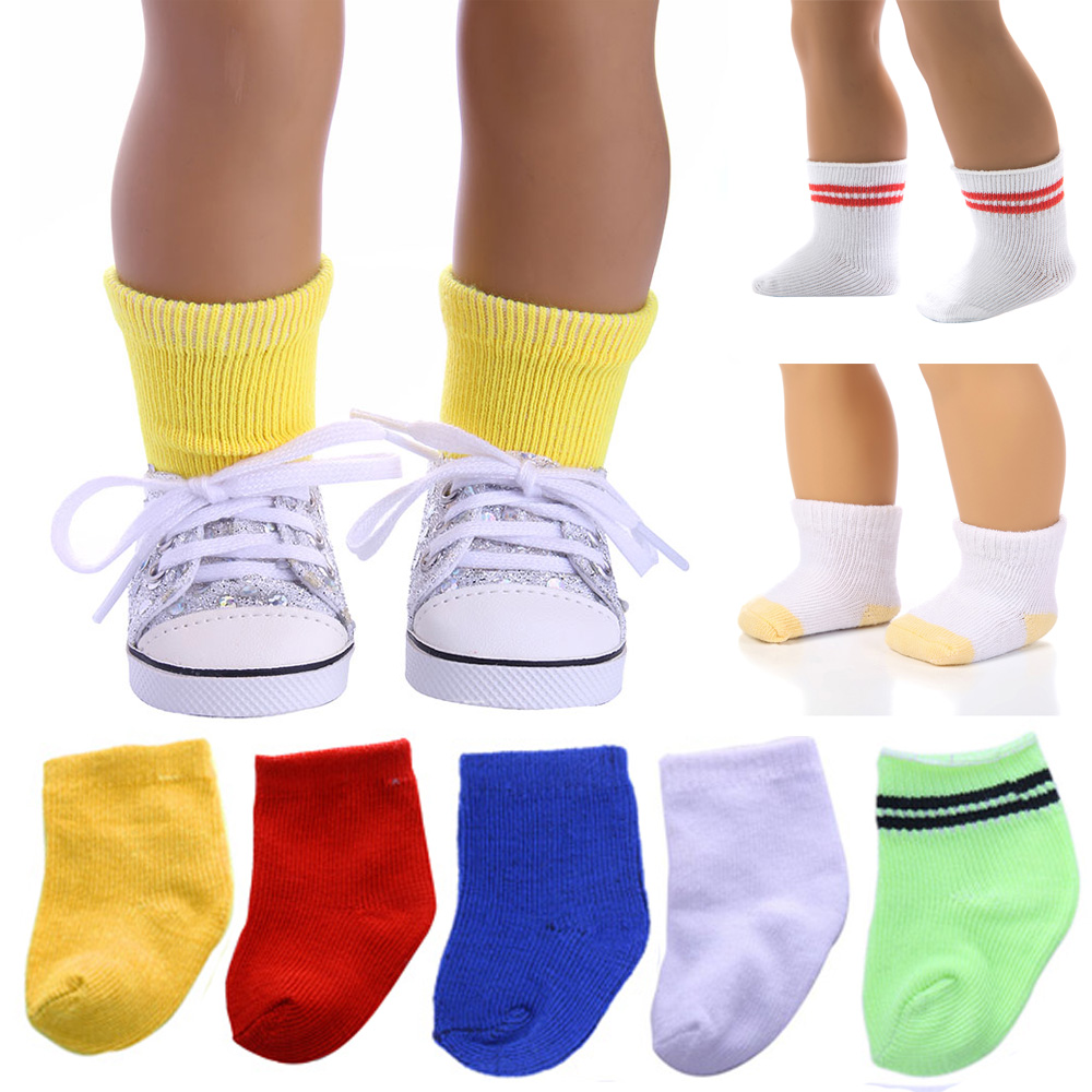 XIANT06969 1 Pair Colorful Dollhouse Accessories Playing House Toys Baby Clothes Sports Stocking Doll Wear Mini Socks Fit 18 Inch/43cm