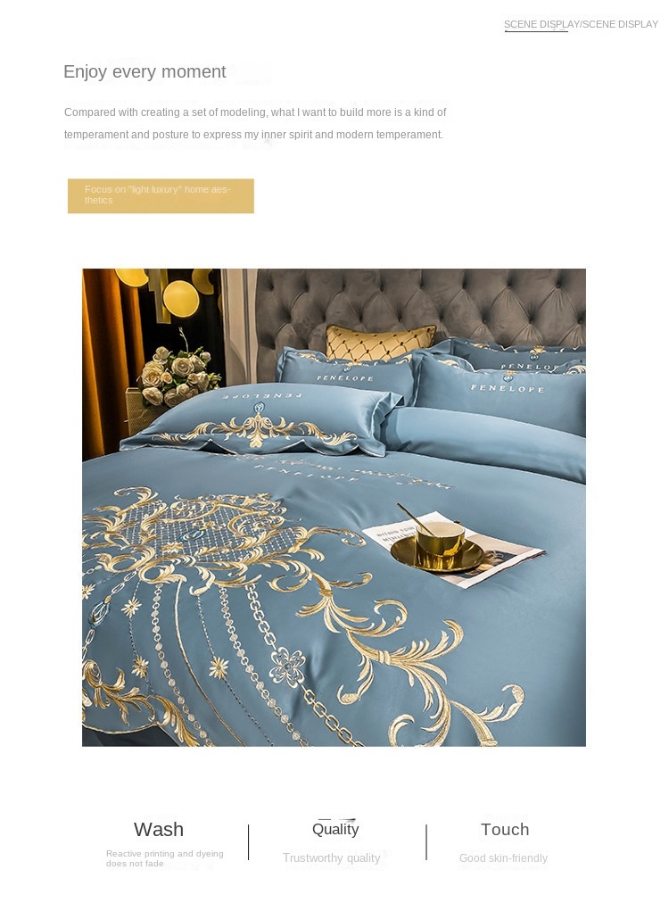 ◇ Liaozhe Set lenzuolo in cotone con ricamo di alta gamma in stile europeo e copripiumino montato in Tencel