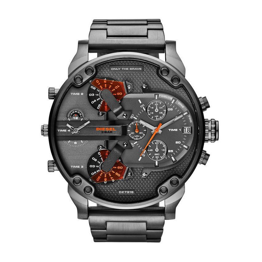 Diesel The Daddies Chronograph Four Time Zone Dial Gunmetal Ion-plated Watch Case Size 66mm Thickness 14mm DZ7315