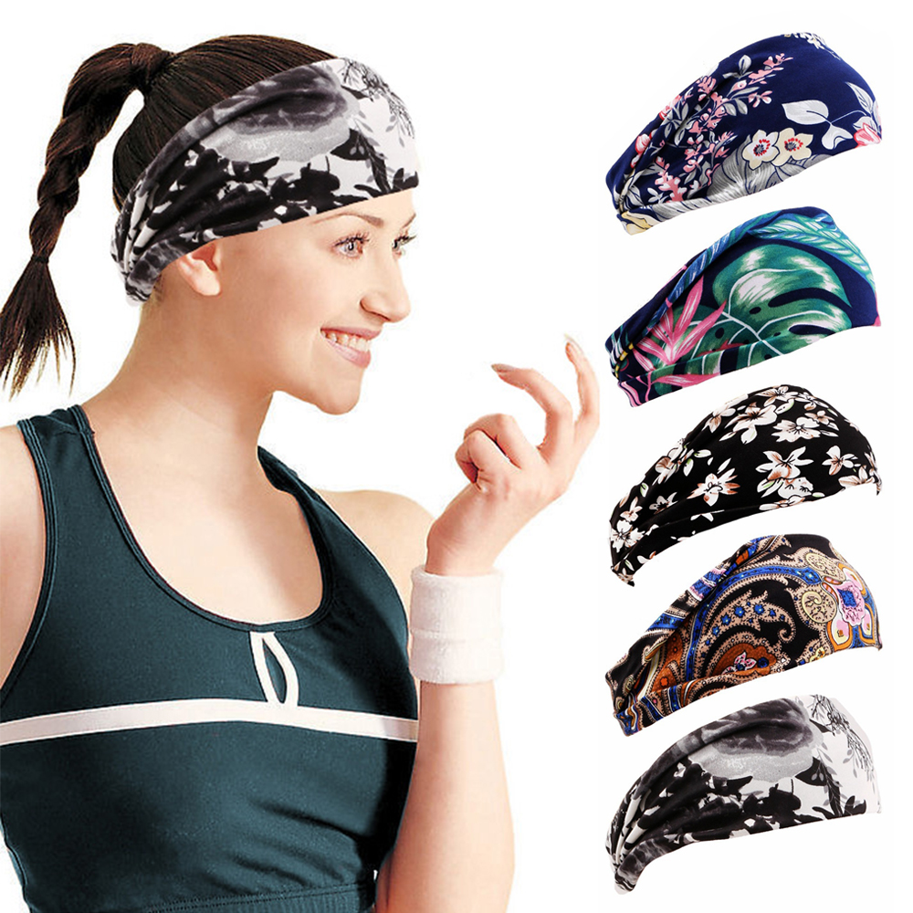 LUAN300603 Boho Print Stretchy Running Fitness Headwear Sports Turban Women