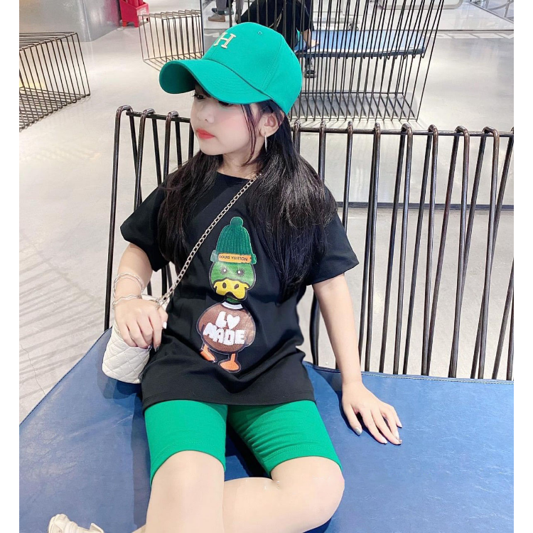 Set Áo Phông dáng thụng hình Vịt và Quần Legging đùi vải Zip tăm co dãn  4 chiều, DUCK KIDS, Bộ quần áo thun cotton mùa hè cho bé gái size Nhí từ 7 đến 18 kg, Size Đại từ 18 đến 33 kg, Đồ bộ bé gái, quần áo trẻ em gái