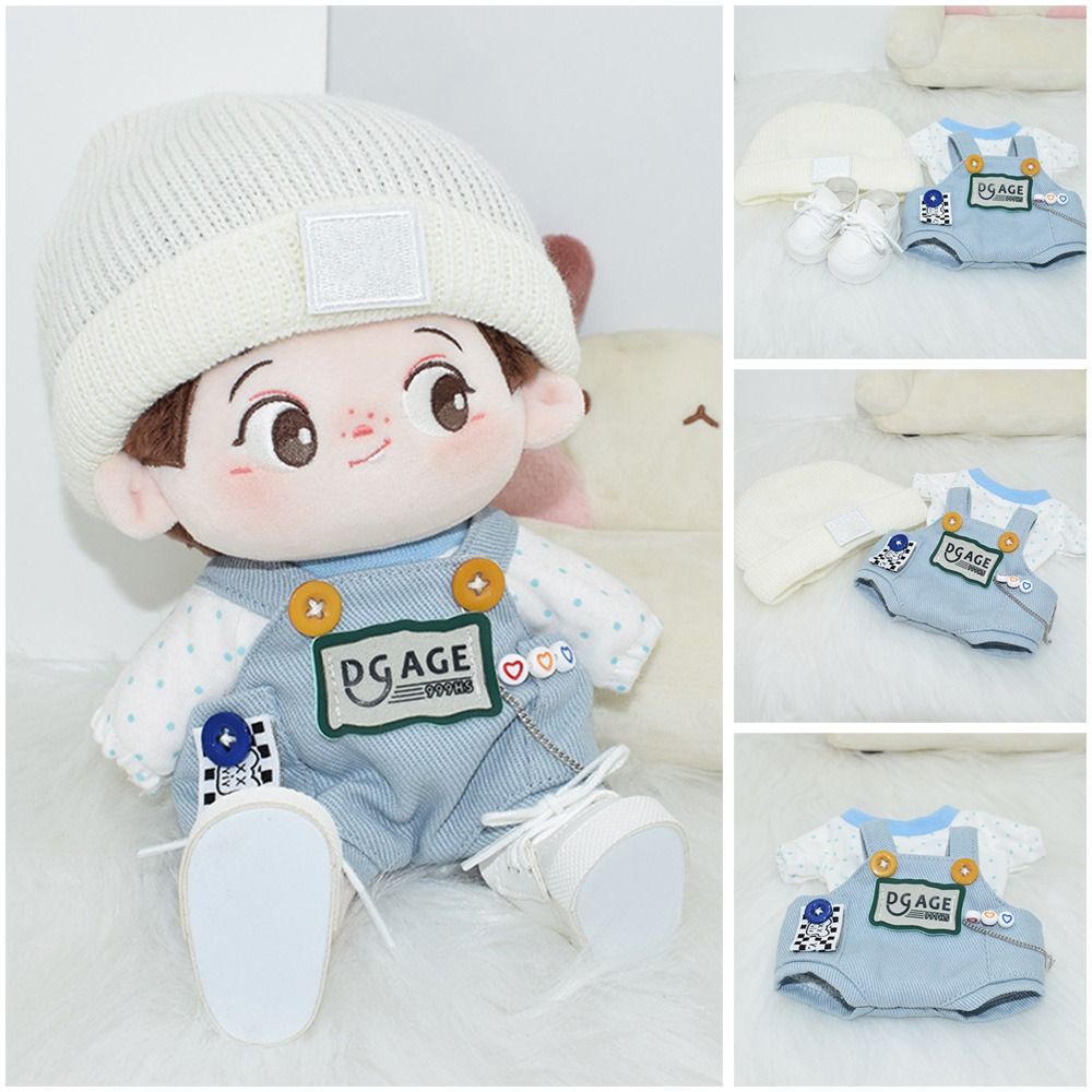 MP0Y Thời trang Quần yếm búp bê Dành cho búp bê 20cm Dành cho búp bê 1/12bjd Quần bò búp bê Áo phông thủ công Trang phục áo nỉ Mũ búp bê