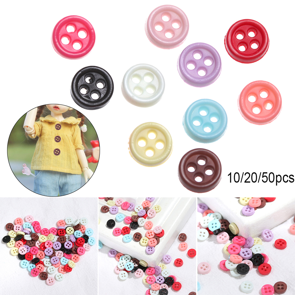 WEEHEJU33 10/20/50pcs Girl Gift Clothing Buckles 6mm 4 Holes Mini Doll Buttons Round Buckle DIY Sewing Accessories Plastic Button