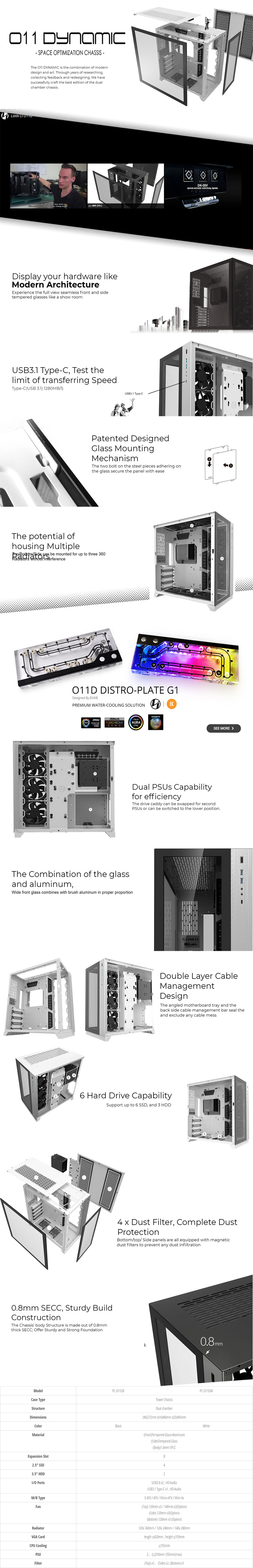 Lian Li Pc O11dx Dynamic Space Optimization Tempered Glass Black Mid Tower Gaming Casing Video Pro Estore