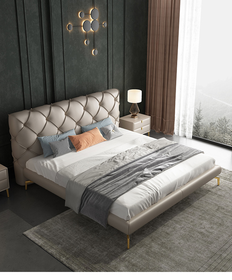 Italian Minimalist Leather Bed Modern Simple and Light Luxury Advanced Bed Master Bedroom Double Bed 1.8 M High End Atmosphere Marriage Bed · v3