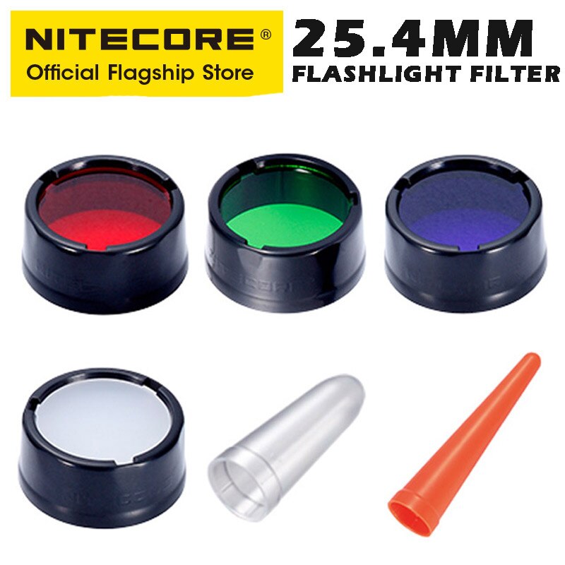 NITECORE 25.4mm Flashlight Filter Red Blue Green,Diffuser Traffic Wand NFR25 NFB25 NFG25 NFD25 for P10I P10ix EC23 MH12S MH12 V2 Flashlight ราคา 399 บาท*ส่งฟรี