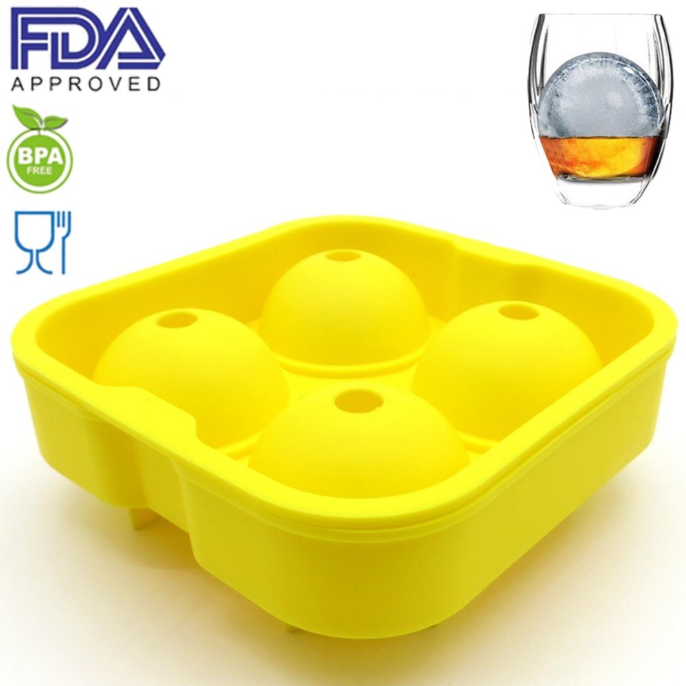 Yellow Bpa Free Flexible Silicone Ice Tray Ball Maker Mold Round Yellow Bpa Free Flexible Silicone Ice Tray Ball Maker Mold Round Spheres
