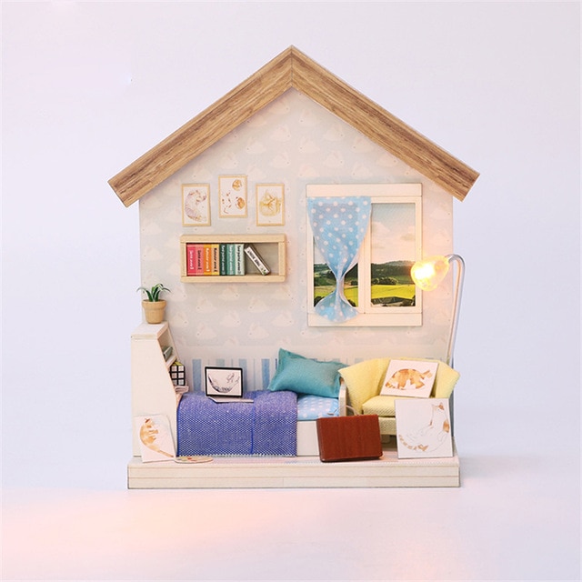 บ้านตุ๊กตาเฟอร์นิเจอร์ Diy Miniature 3D ไม้บ้านตุ๊กตาขนาดจิ๋วของเล่นสำหรับของขวัญวันเกิดสำหรับเด็ก Casa ไดอารี่ลูกแมว H013