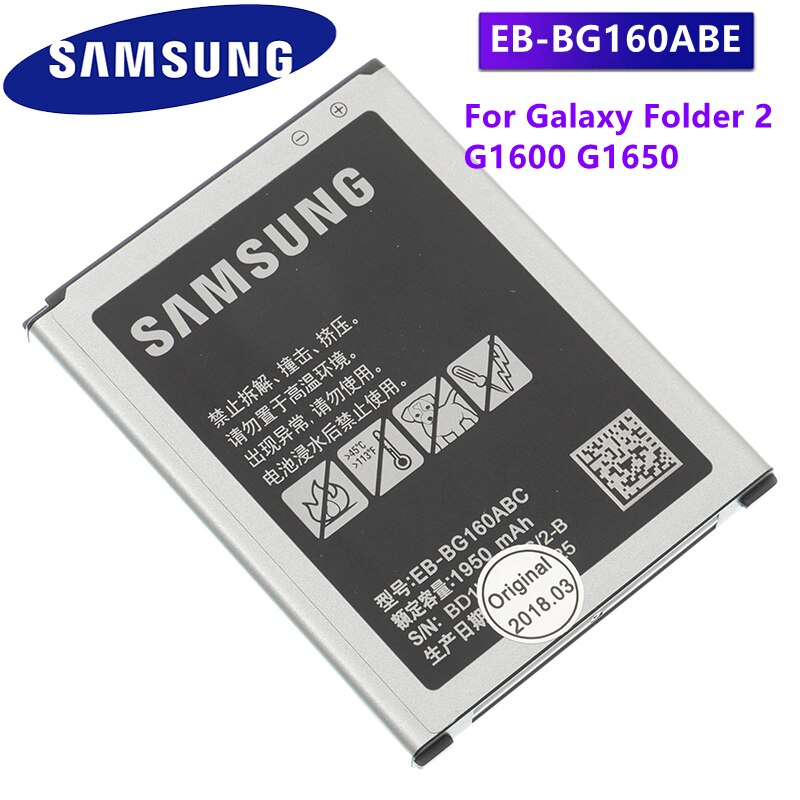 Samsung original battery eb-bg160abc for samsung galaxy folder2 folder 2 g1600 g1650 authentic phone battery 1950mah