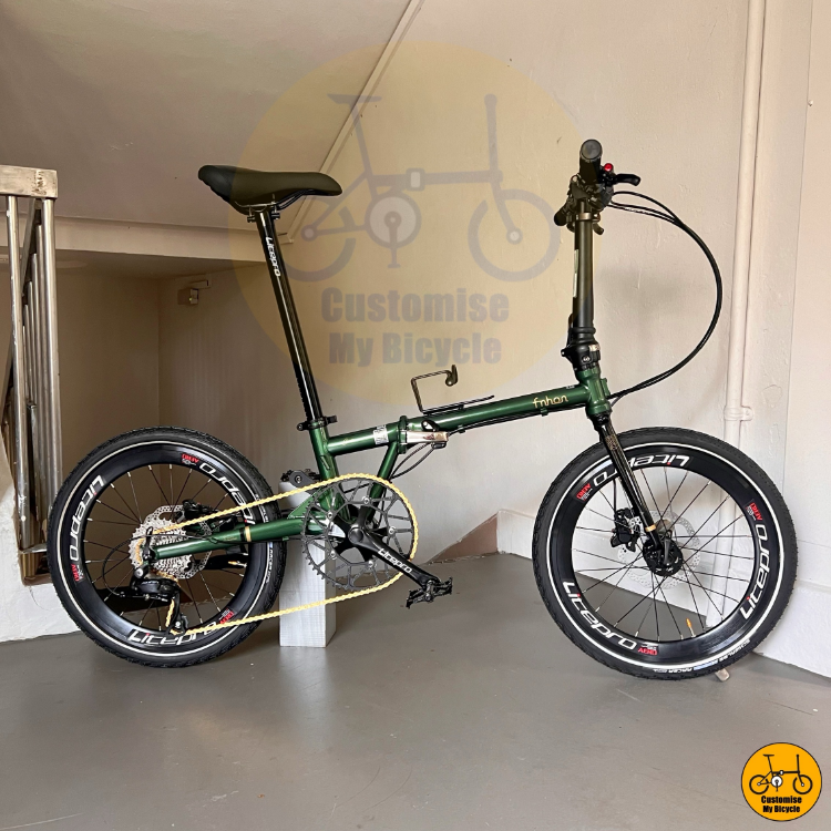 Fnhon Gust 20-calowy rower składany Shimano 9-biegowa lekka rama Schwalbe Marathon Opony zielone