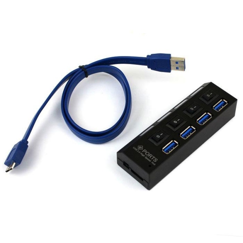 3.0 USB 4 Ports External HUB with On/Off Switch For Laptop PC 5Gb/S BK - intl