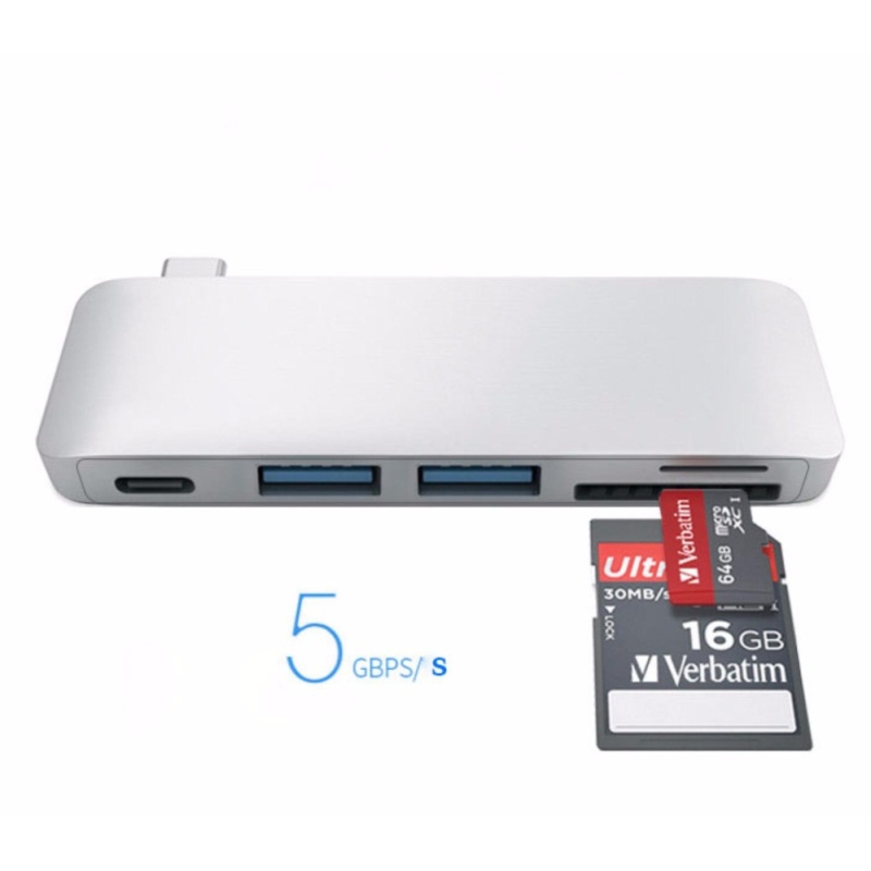 5 in 1 USB type C Hub+ for Macbook USB 3.0 Aluminum Multi-Port Adapter with Micro SD / TF Card Reader - intl