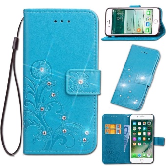 Diamante Flower Debossed Leather Flip Cover Case for Xiaomi Mi Max2 - intl
