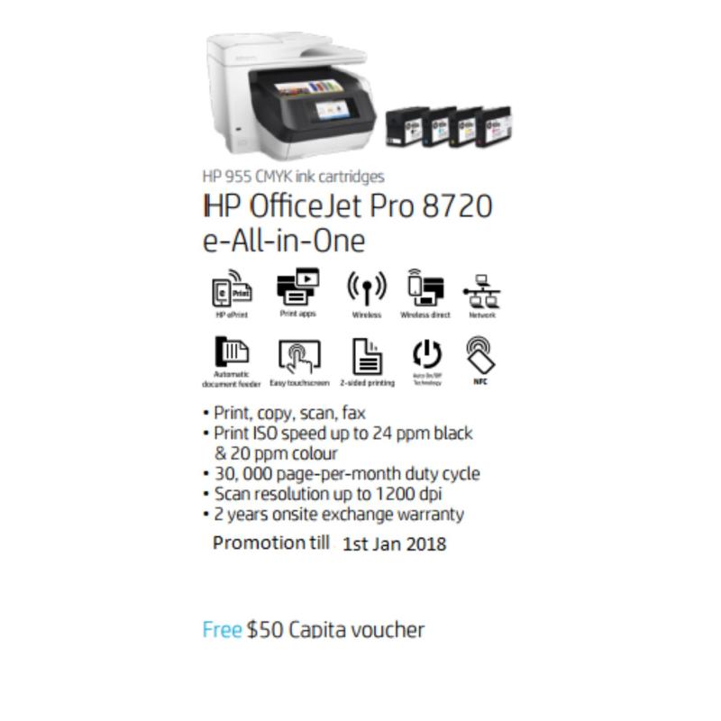 HP OfficeJet Pro 8720 AIO Printer ** Free $50 Capita Voucher Till  30 Apr 2018 Singapore