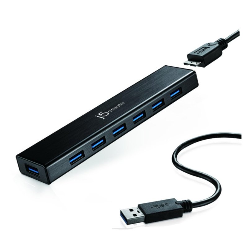 J5create USB 3.0 7-Port Hub with Ac Power Adapter (Black)