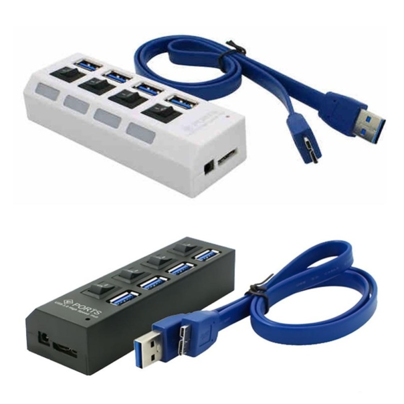 LED 4 Port USB 3.0 Hub High Speed Adapter with Individual On/Off Switch for Laptop PC Color:white - intl