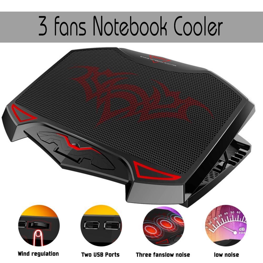 leegoal Three Ultra-quiet Fan With Adjustable 14-inch 15-inch Laptop Cooling Bracket Cooler Stand With LED Light(Black) - intl