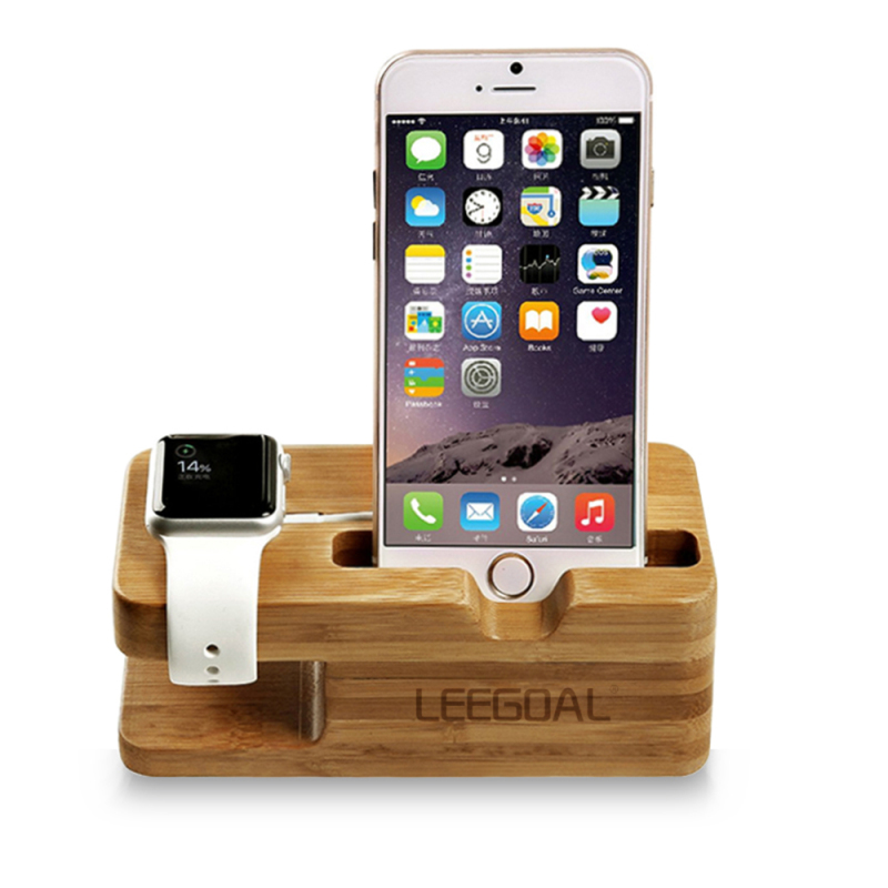 niceEshop Bamboo Wood Charging Stand Station Dock For Apple Watch IPhone(Yellow) Singapore