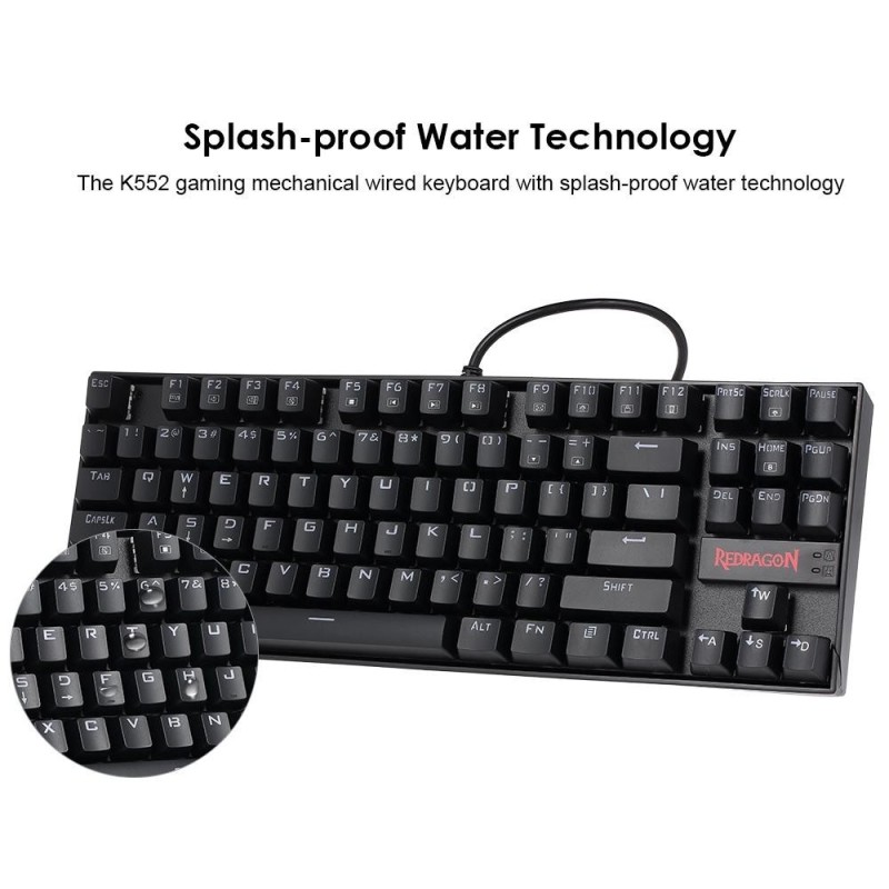 REDRAGON K552 Gaming Mechanical Wired Keyboard Splash-proof Water Red Backlight Keyboard 87 Keys Blue Switches for Computer Laptop Working Gaming Black - intl Singapore