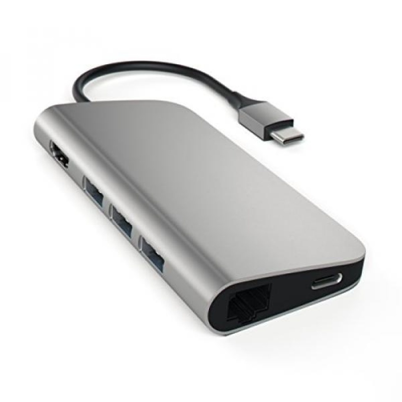 Satechi Aluminum Multi-Port Adapter 4K HDMI (30Hz), Type-C Pass Through, Gigabit Ethernet, SD/Micro Card Reader, and 3 USB 3.0 Ports For MacBook 12 and New MacBook Pro 2016 (Space Gray) - intl