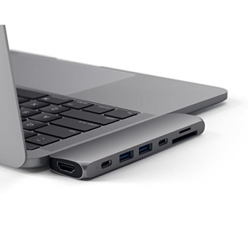 Satechi Aluminum Type-C Pro Hub Adapter for 2016/2017 MacBook Pro 13” and 15” 40Gbs Thunderbolt 3, 4k HDMI, Pass-Through Charging, SD/Micro Card Reader and 2 USB 3.0 Ports (Space Gray) - intl