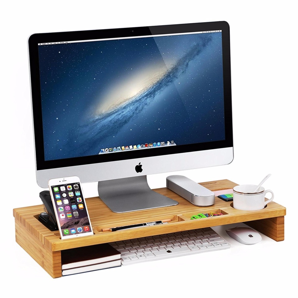 Mics Bamboo Monitor Stand Riser With Storage Organizer Laptop Mics Bamboo Monitor Stand Riser With Storage Organizer Laptop Cellphone Tv Printer Desktop Container