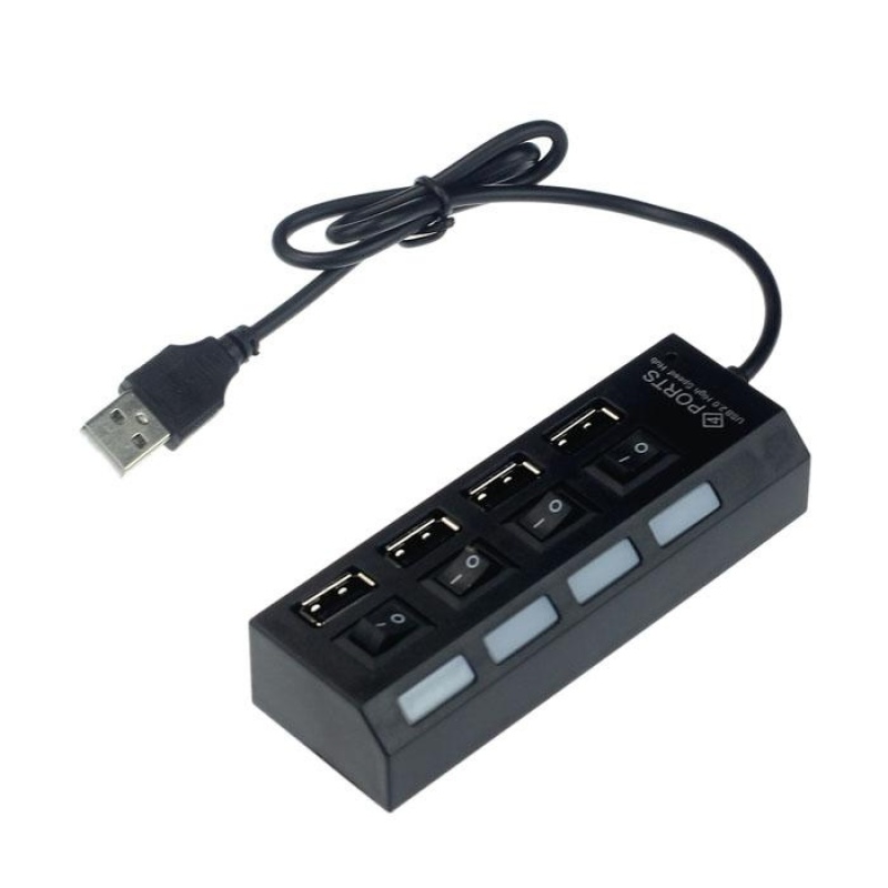 USB 2.0 4 Port Power On/Off Switch LED Hub for PC Laptop Notebook BK - intl