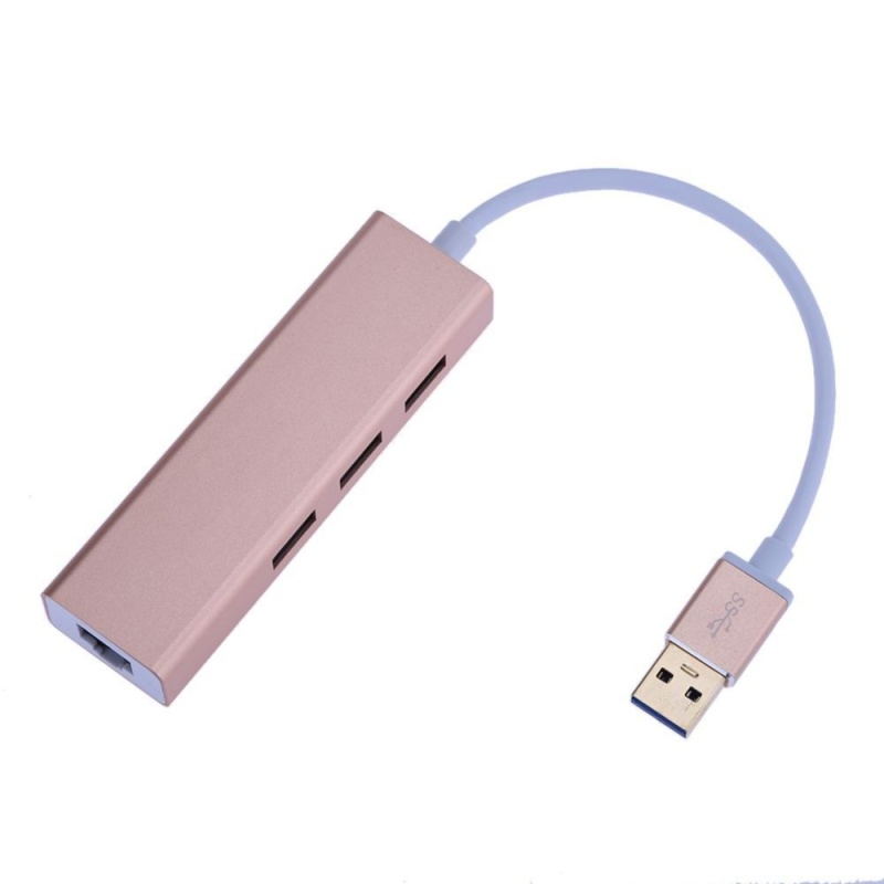 USB 3.0 to 3x USB 3.0 HUB with RJ45 Gigabit Ethernet Aluminum Adapter(Gold) - intl