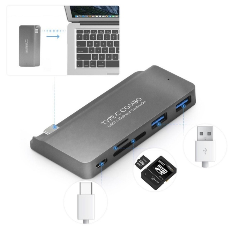 USB 3.1 Type C To USB-C PD 2 USB 3.0 Hub SD TF Card Reader Adapter For 12 Macbook - intl