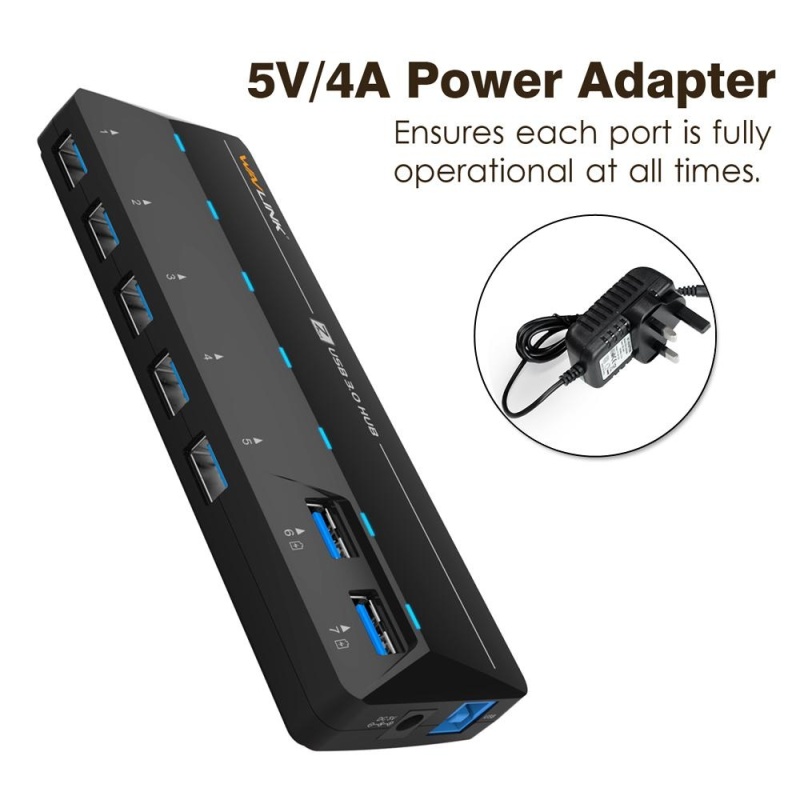 WAVLINK WS-UH3073D Portable 7 USB 3.0 Ports Hub with 5V/4A Power Adapter - UK Plug - intl
