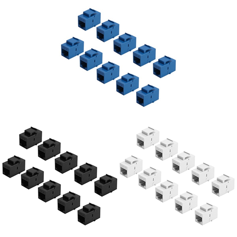 10Pcs RJ45 Connector Keystone Jack Cat6 Extension Coupler Ethernet Network LAN Cat 6 Coupler Jacks Extend Adapter