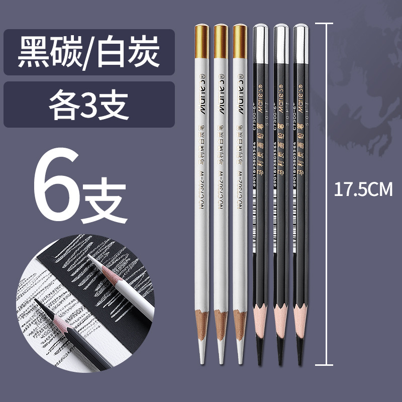 6 Pieces/Set Artist White Charcoal Pencils Set for Drawing Sketching Shading on Dark Papers Colored Cardboard