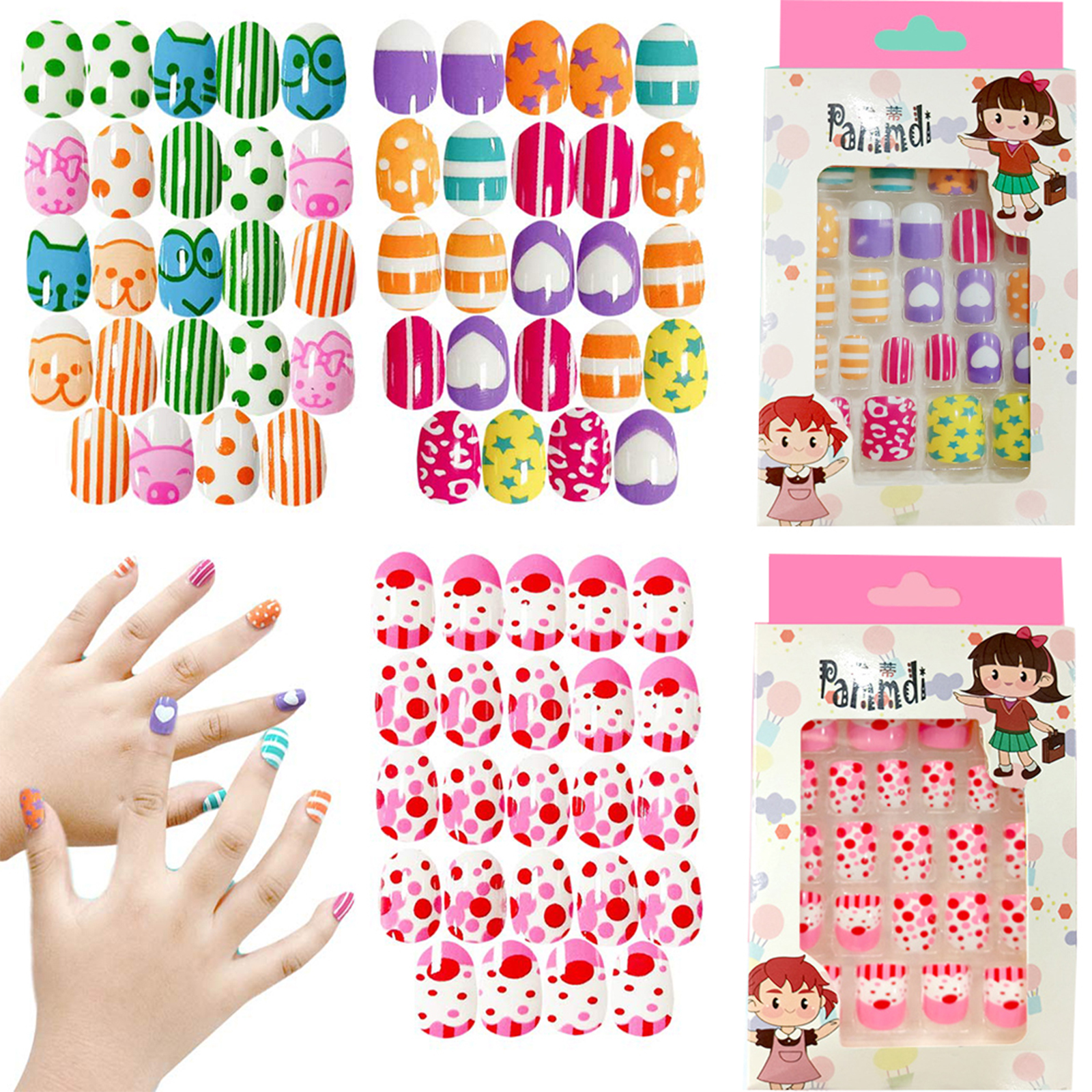 SEHLW953 24pcs/Box Kids Artificial Press On Nail Manicure Tool Child False Nails Nail Tips Wearable Fake Nails