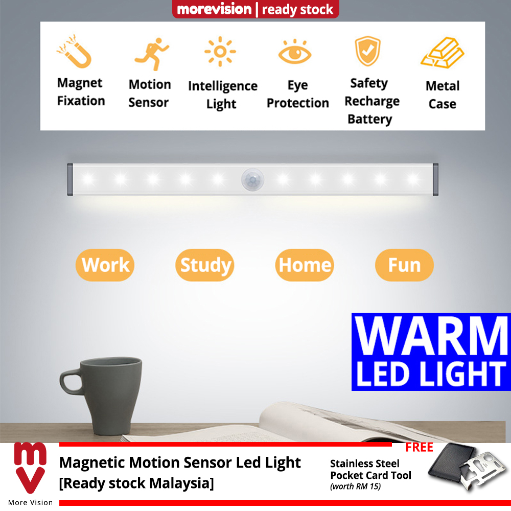 Motion Sensor LED Wall Light Bar USB Charging Bed Night Lamp Corridor