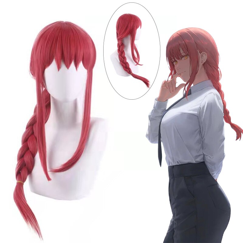 Makima Wig Anime Chainsaw Man Makima Cosplay Long Rose Red Hair Halloween Party Role Play Wigs