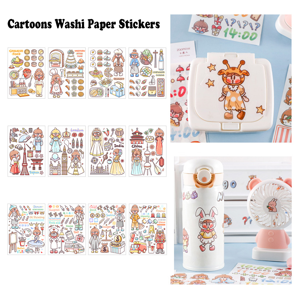 HUISHU 4PCS Adhesive Tearable DIY Stationery Scrapbooking Sticker Diary Label Sticky Paper Washi Paper Stickers