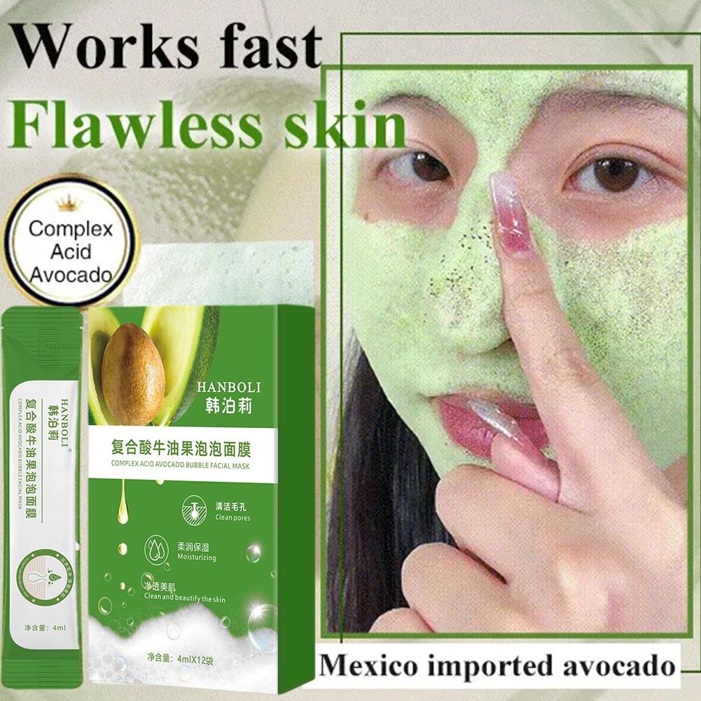 Avocado Bubble Facial Mask For Deep Cleaning/ Blackhead Removing/ 4mlx12pcs/box And Acne J9V2