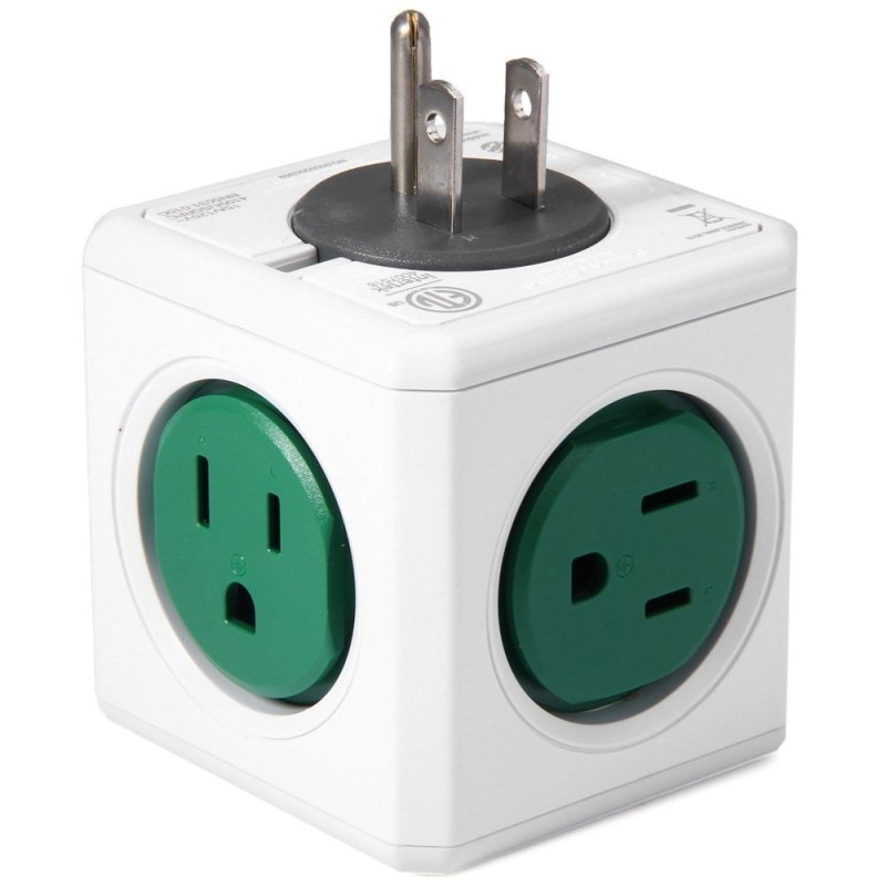 1 Piece Allocacoc Original PowerCube Socket US Plug 5 Outlets Adapter - 15A 125V (Green)