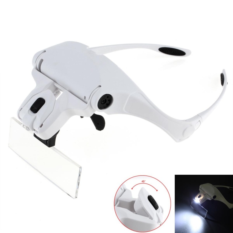 1.0X 1.5X 2.0X 2.5X 3.5X 5 Lens Adjustable Loupe Eyeglasses Bracket
/ Headband Interchangeable Magnifying Glass Magnifier with LED
Lights - intl