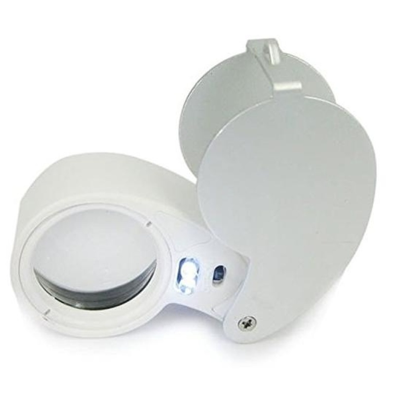 40X double LED light-6 shaped beads magnifying glass metal case(SILVER) - intl