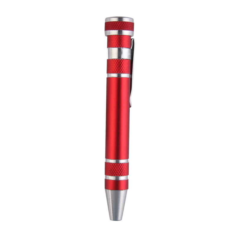 8 In 1 Portable Alloy Screw Driver Pen Set Slotted Bits Repair Tools Red