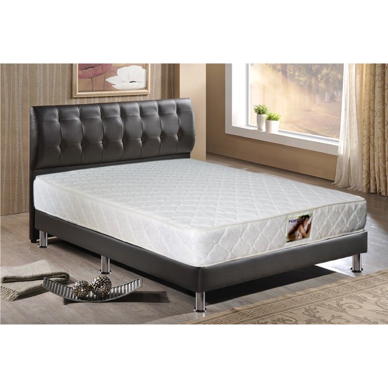 Bed Set - Dark Brown Bed Frame with 9" Spring Mattress