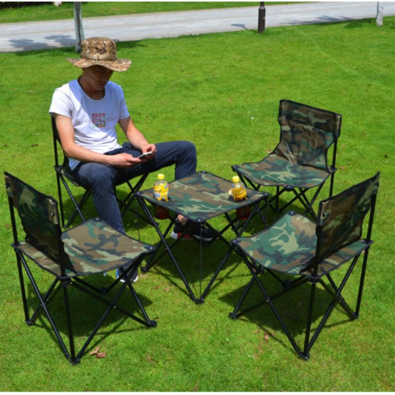 Camouflage foldable and portable table chairs set / oxford textile (5 pcs set : 1 table and 4 chairs)