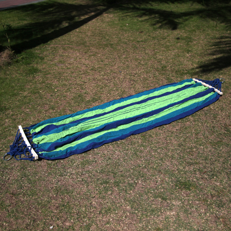 Canvas Double Spreader Bar Hammock Outdoor Camping Swing Hanging Bed Blue
