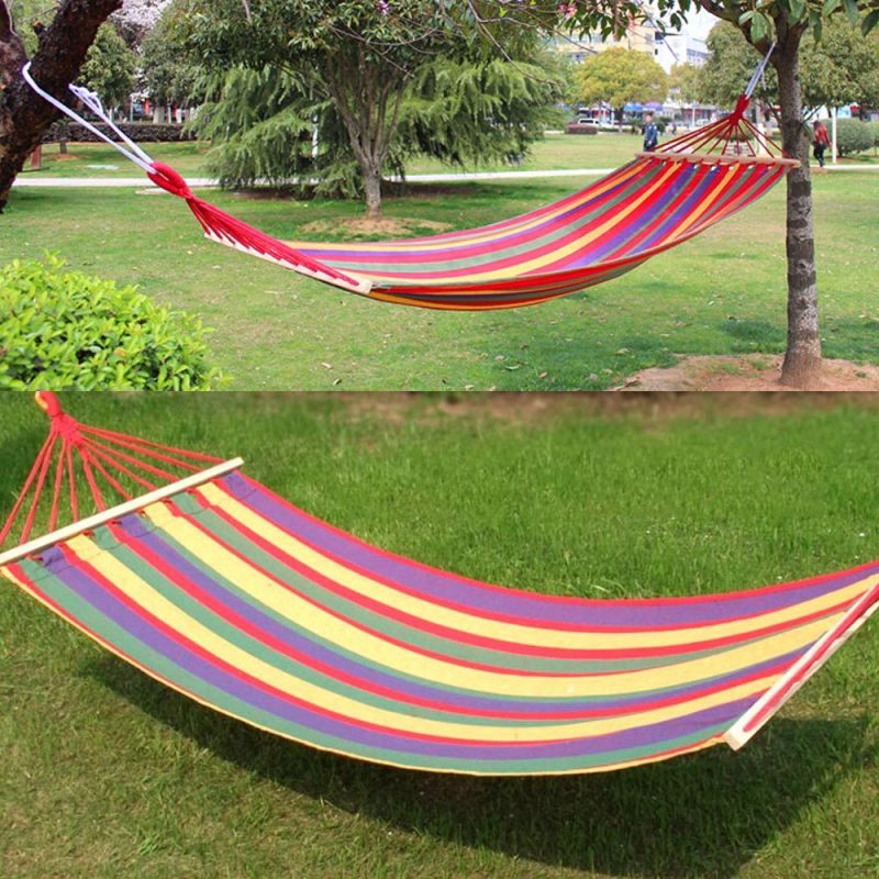 Canvas Double Spreader Bar Hammock Outdoor Garden Swing Colorful