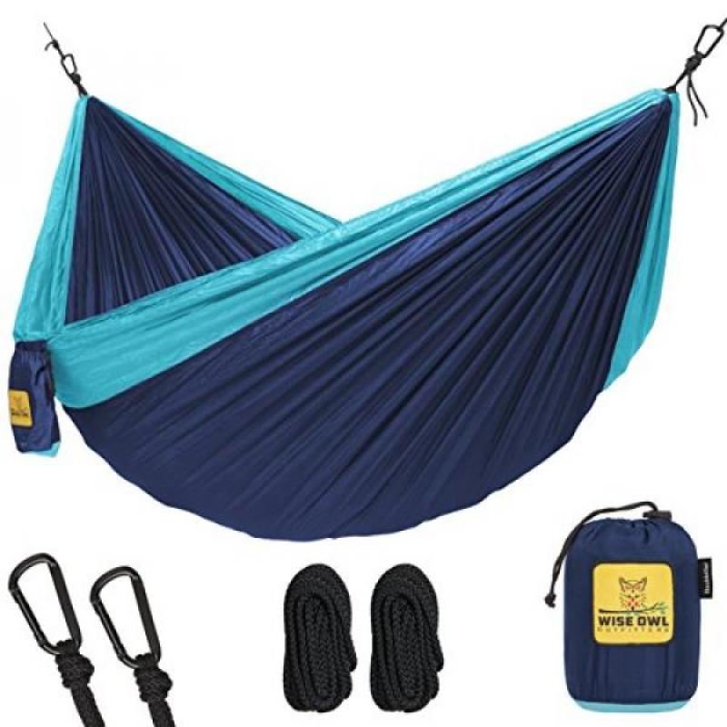 Hammock for Camping Single & Double Hammocks - Top Rated Best Quality Gear For The Outdoors Backpacking Survival or Travel - Portable Lightweight Parachute Nylon DO Navy & Lt Blue