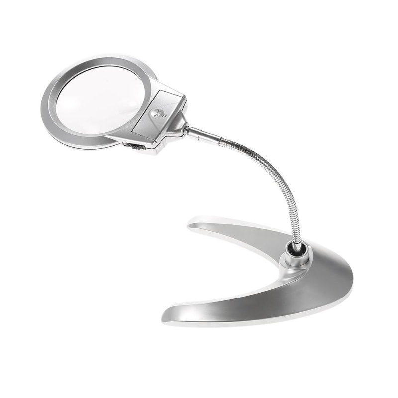 Multi-functional Flexible Magnifier 90mm 2X 21mm 6X with 2 LED Lights Desk Table Magnifying Glass Tool - intl