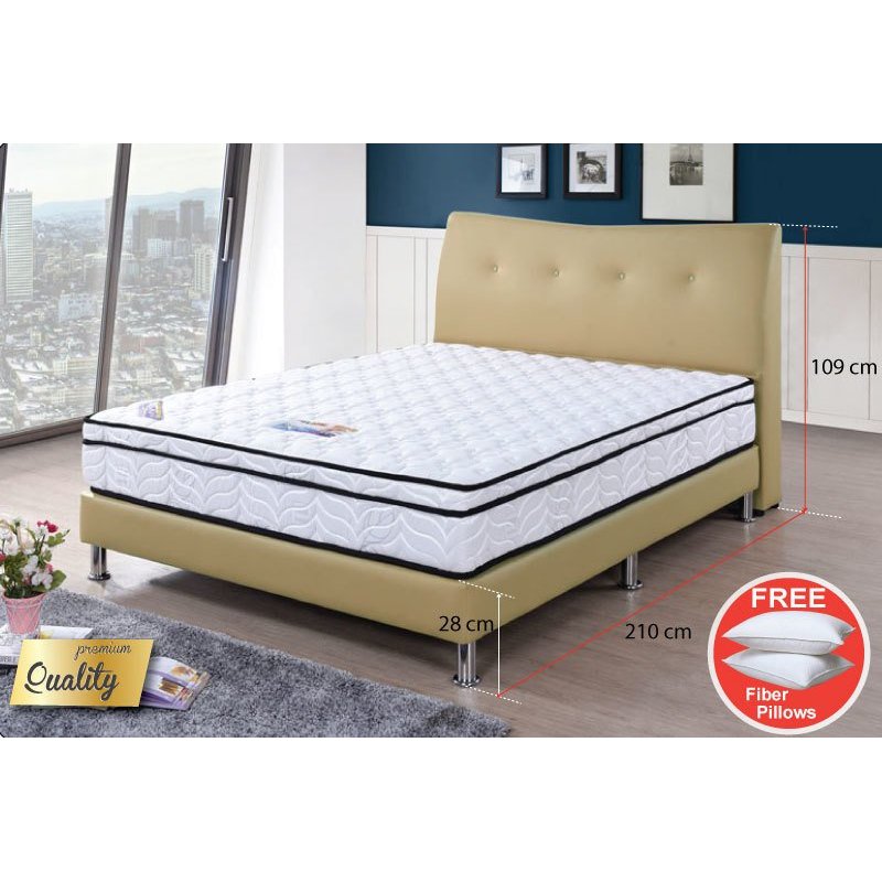 New Queen size Bed with 10 Pocketed Spring mattress - Beige