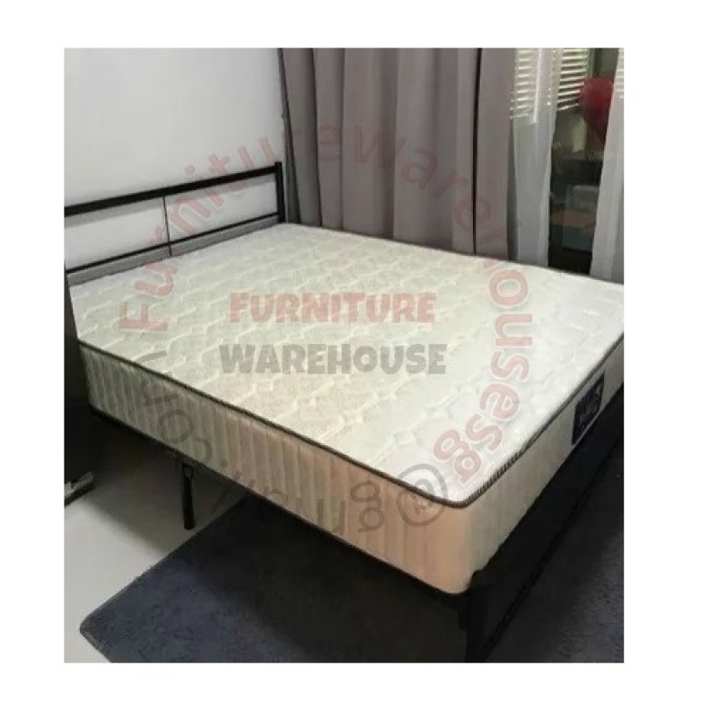 Queen Size Bedframe with 9 inch Spring Mattress (Black)